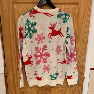 Ugly Christmas sweater festive Reindeer and Snowflake Sweater Cream, Red, Green